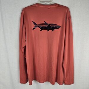 Patagonia Mens Large Fish Tech Long Sleeve Spiced Coral Shirt